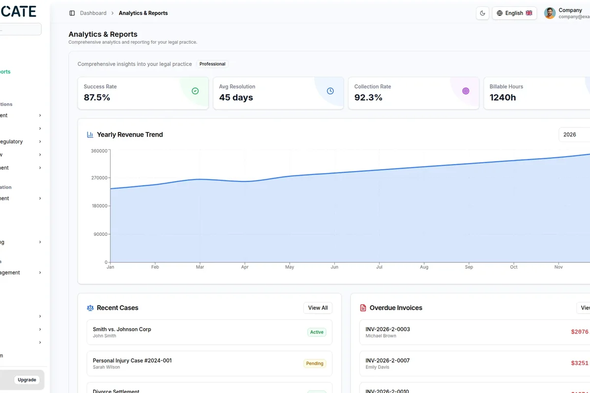 Advocate — legal practice dashboard