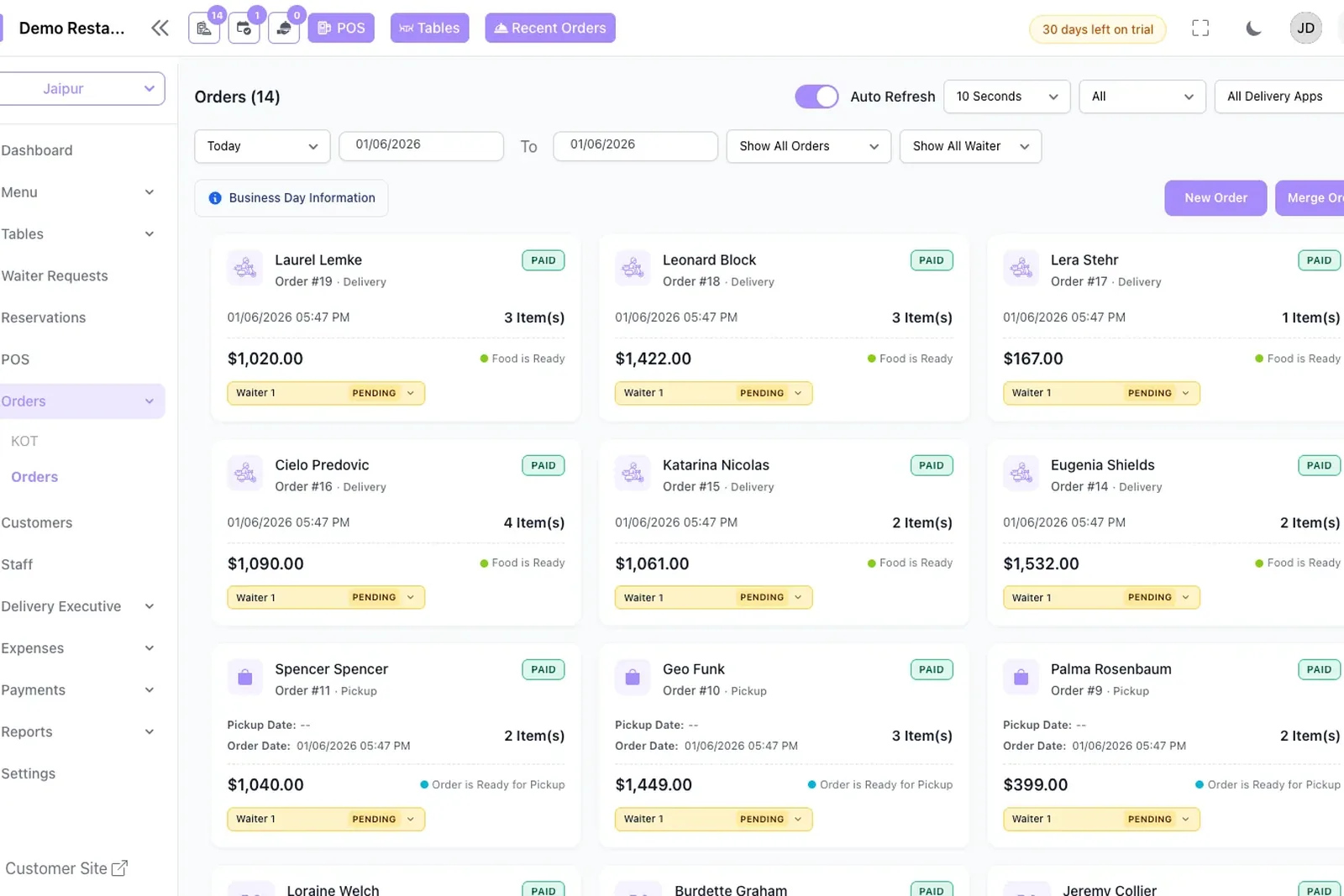 TableTrack — point of sale order screen