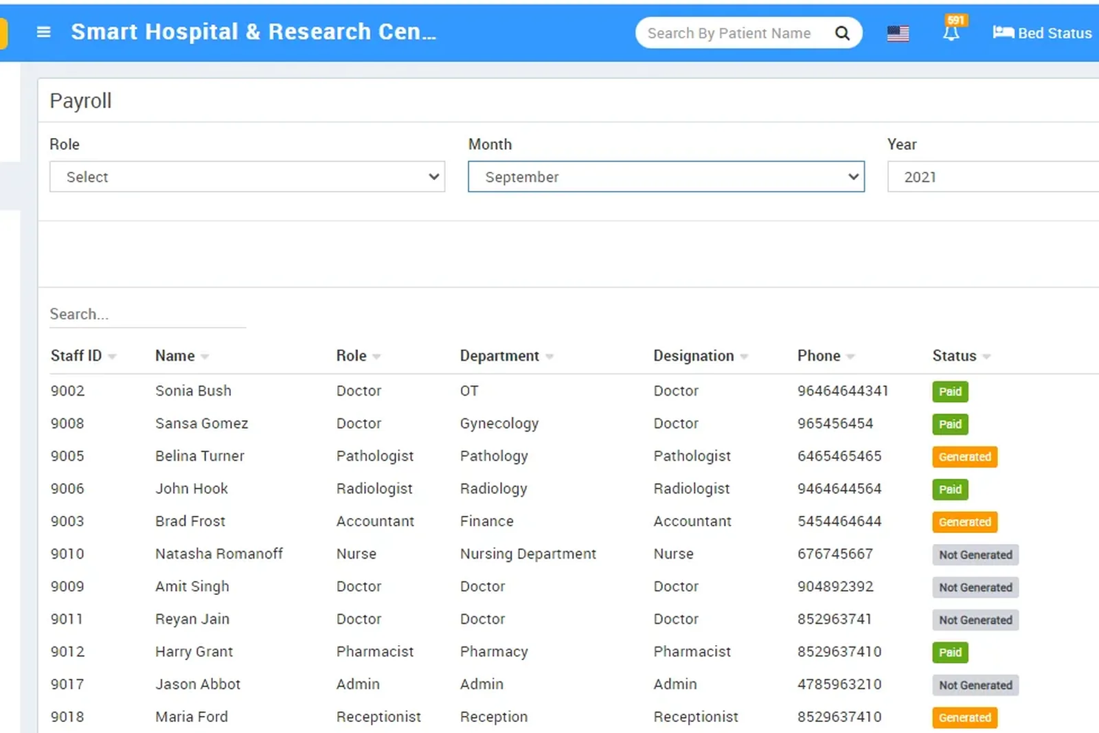 Smart Hospital — reporting screen