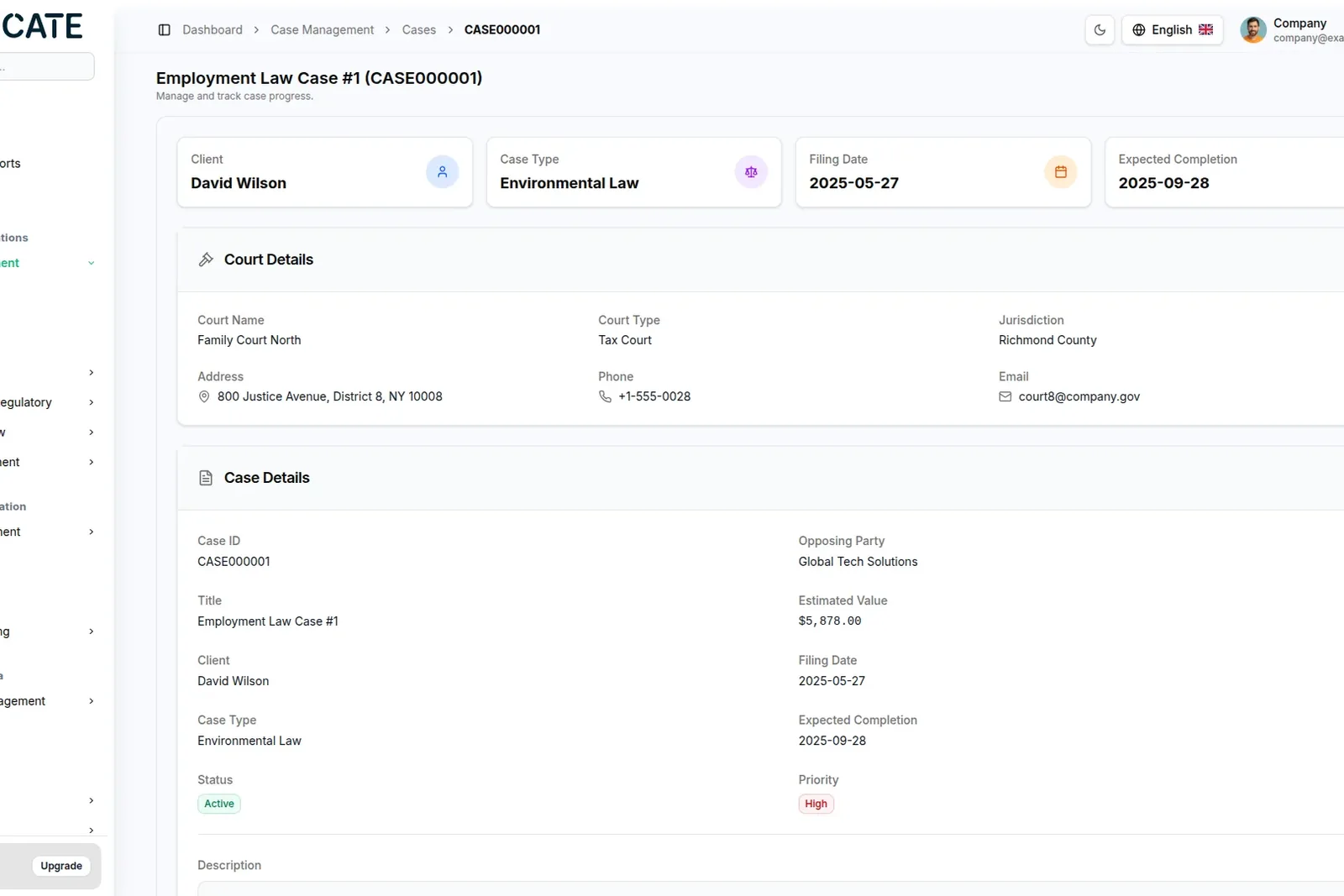 Advocate — matter management screen