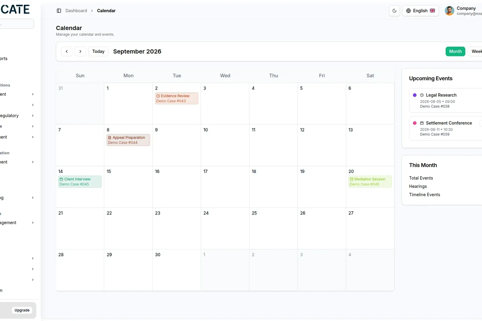 Advocate — legal practice dashboard