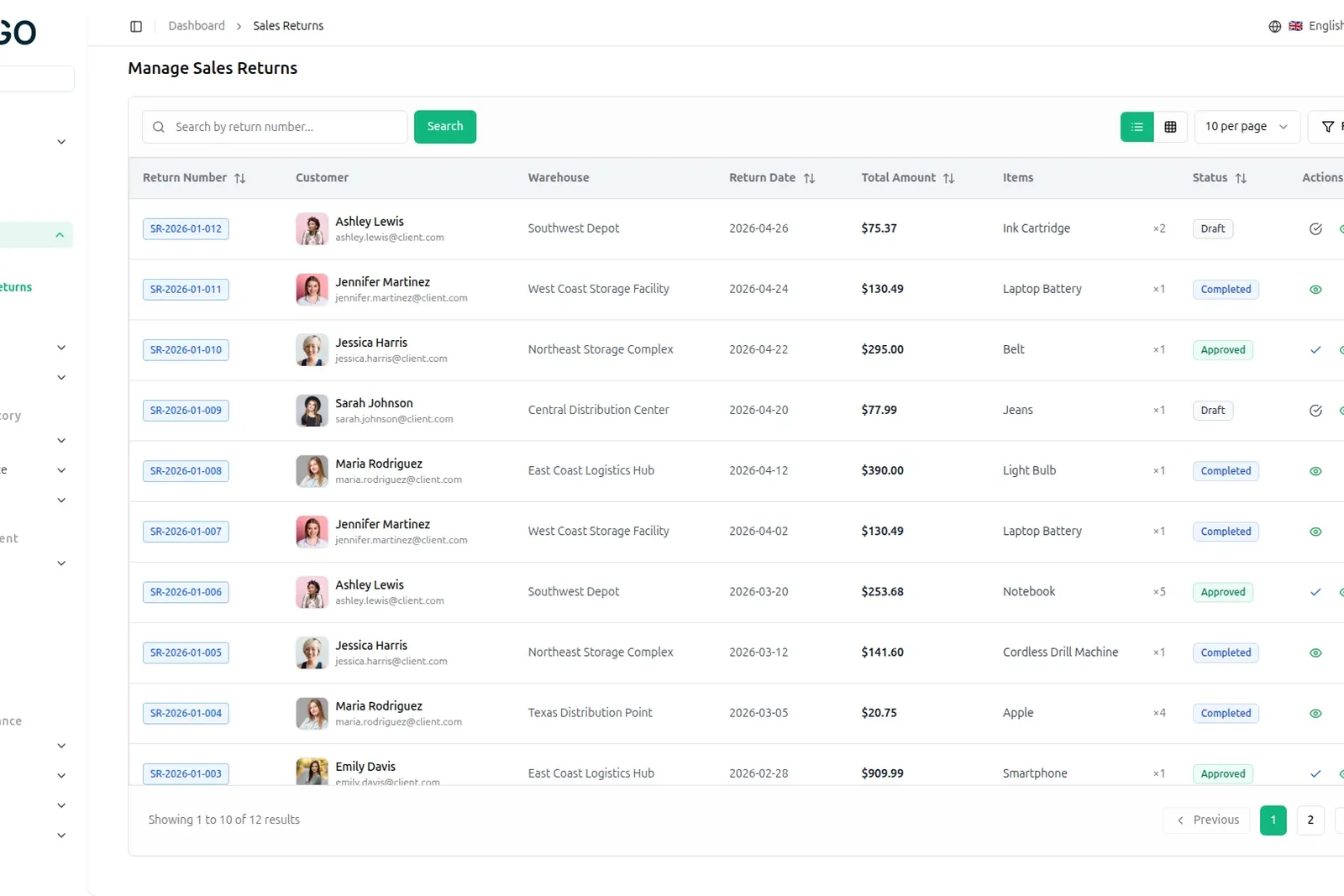 ERPGo — revenue and expenses view