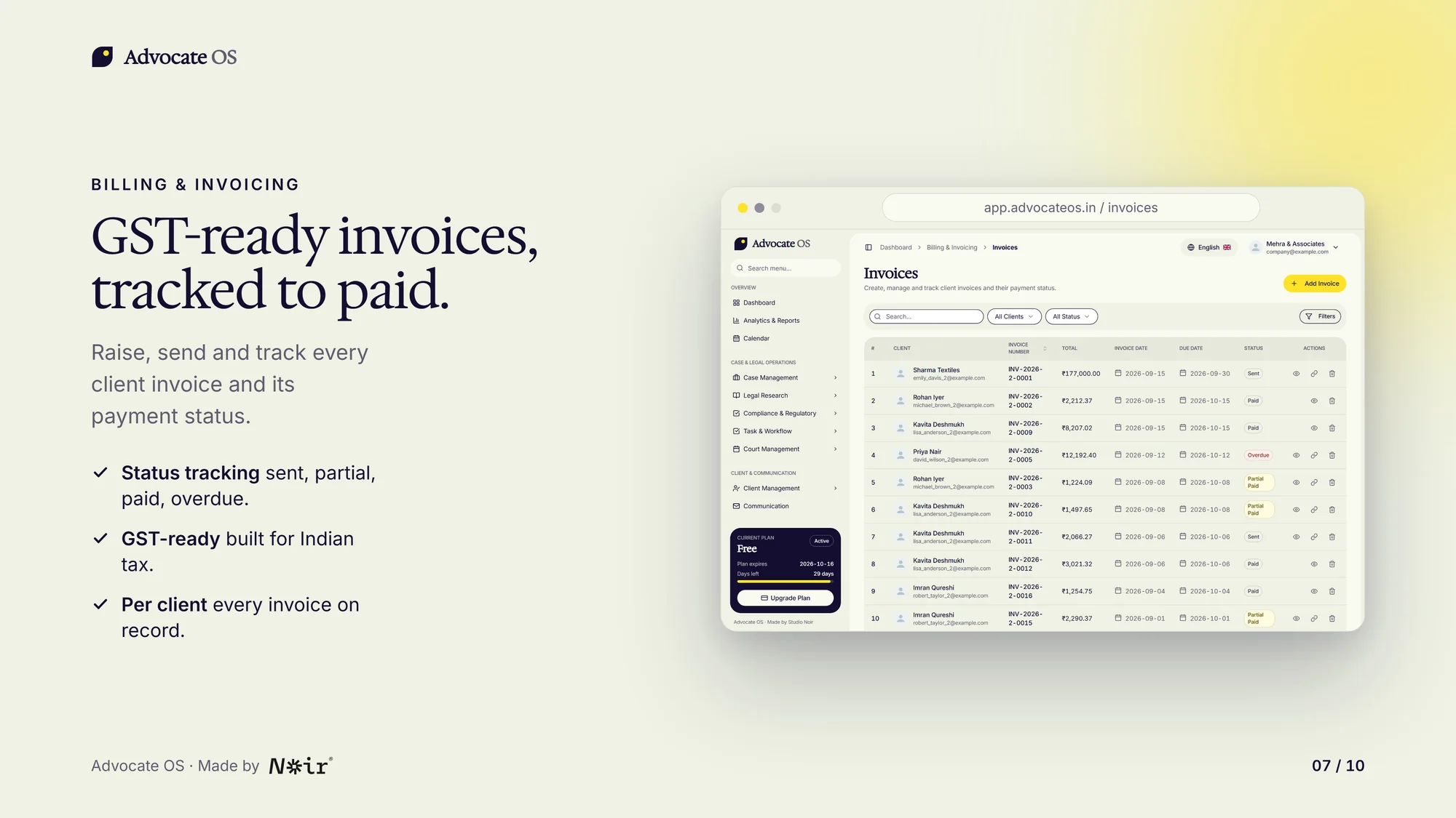 Advocate OS time and GST billing screen
