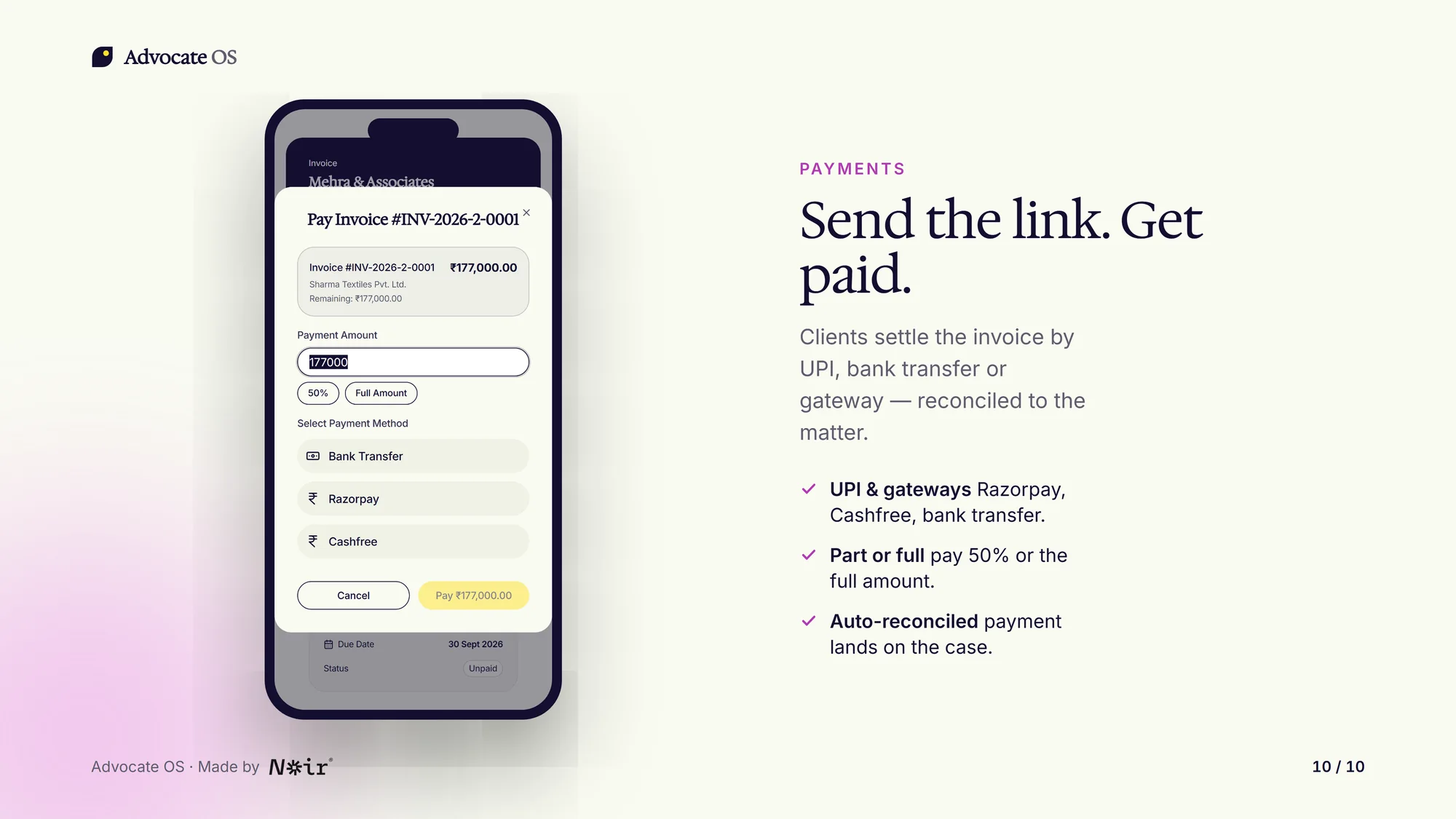 Advocate OS payments screen