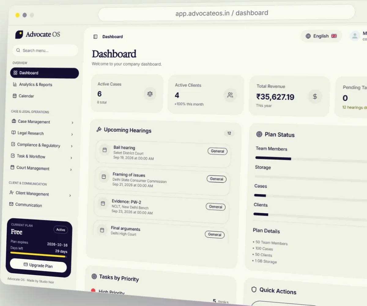 Advocate OS — legal practice management SaaS
