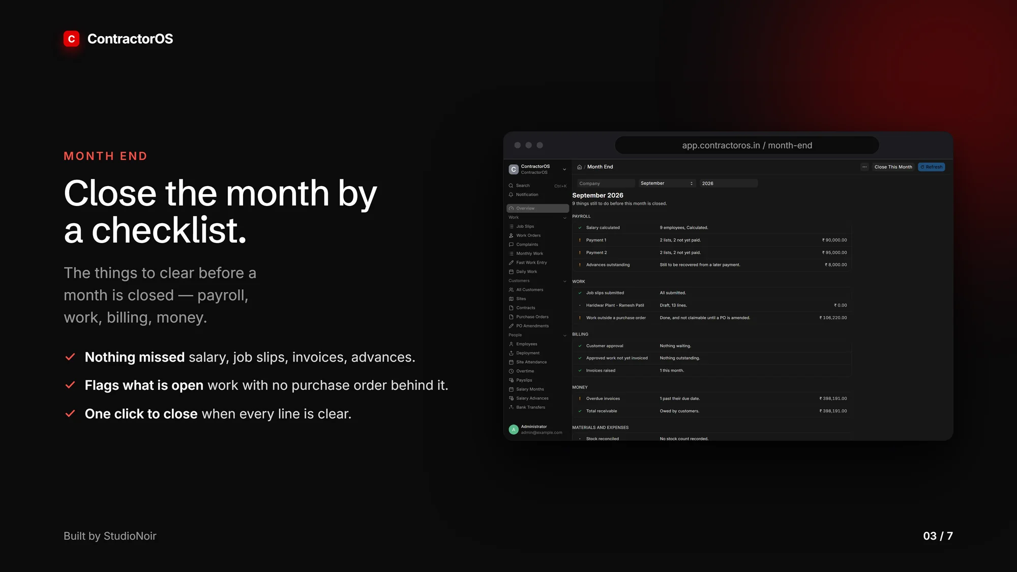 ContractorOS month-end closing checklist