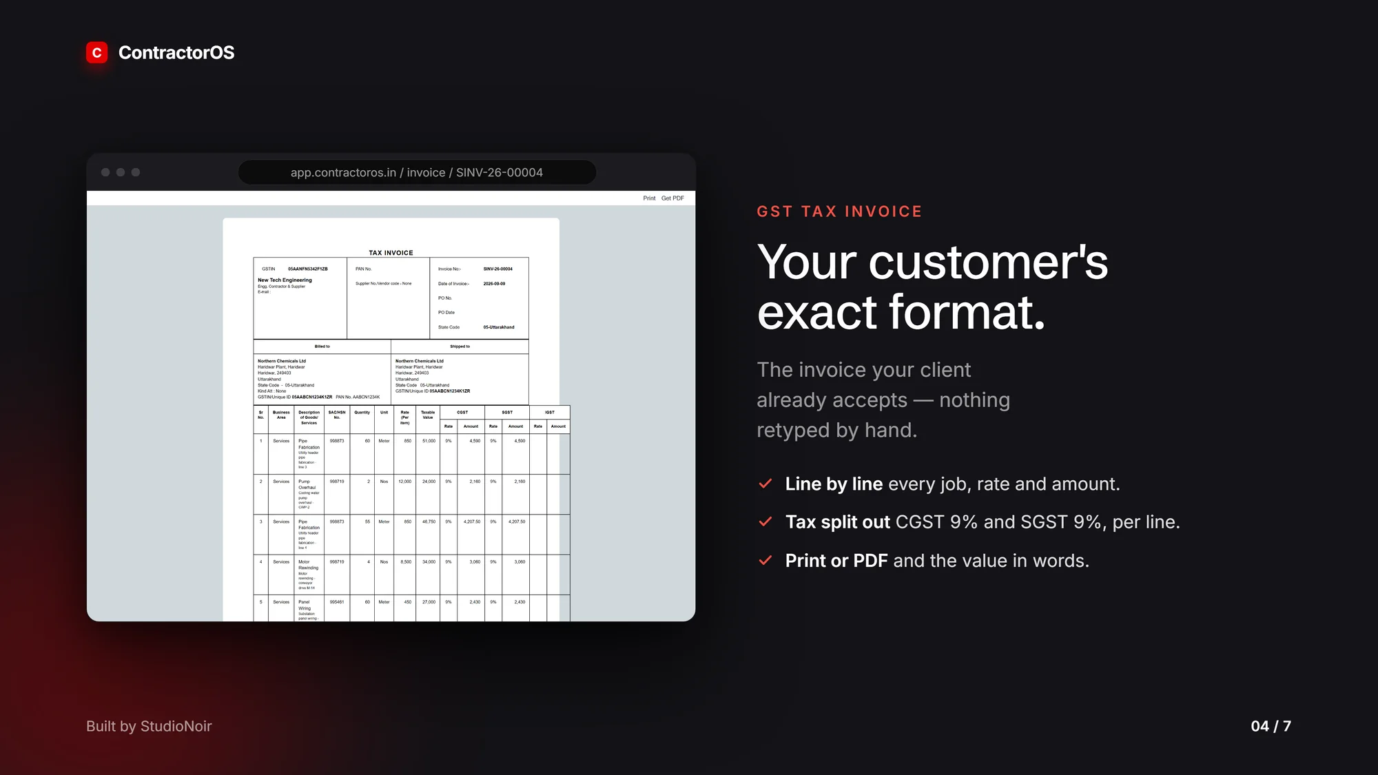 ContractorOS GST tax invoice