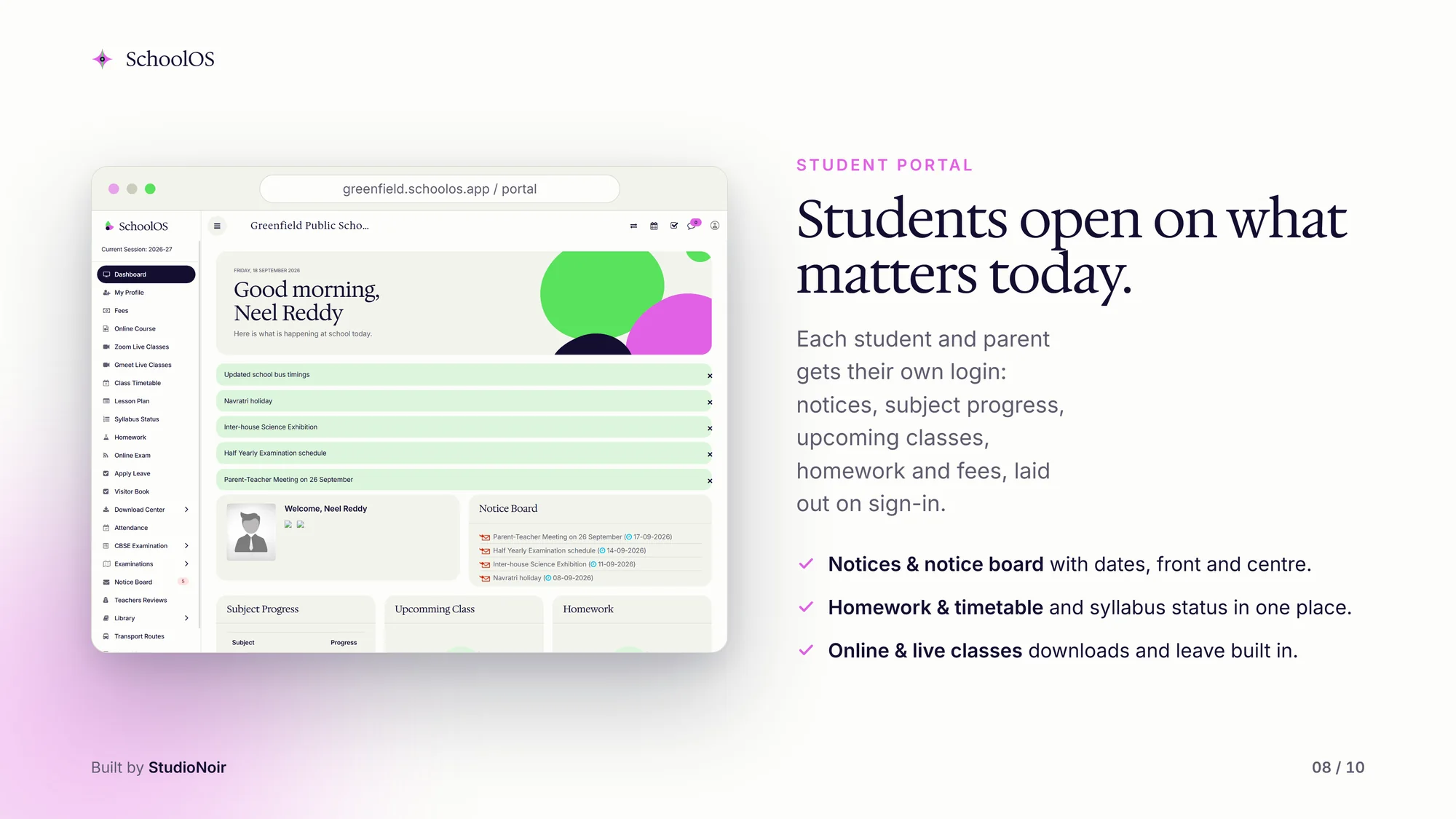 SchoolOS student portal